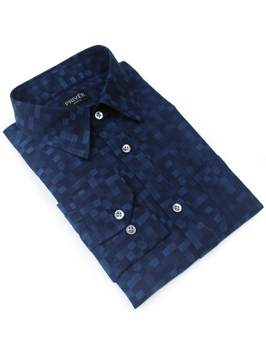 Navy Blue Checkered Designer Shirts