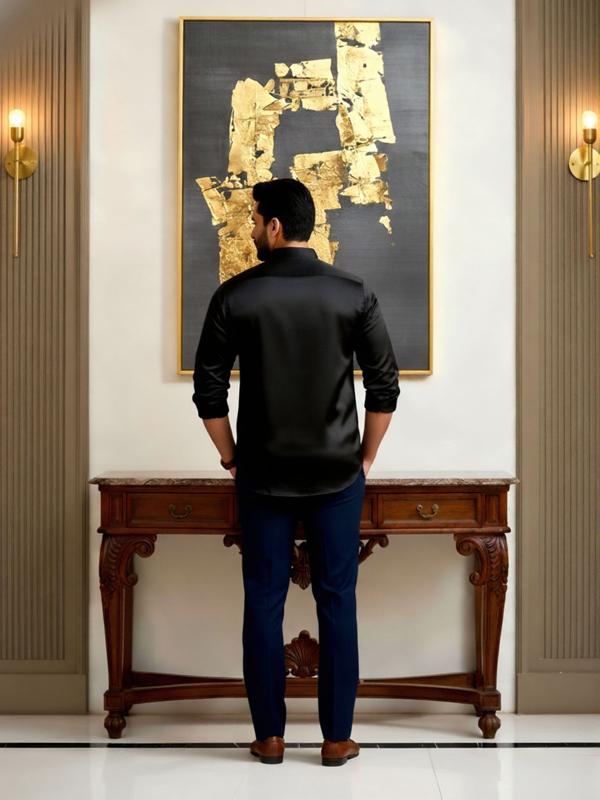 Black Band Collar Shirt India