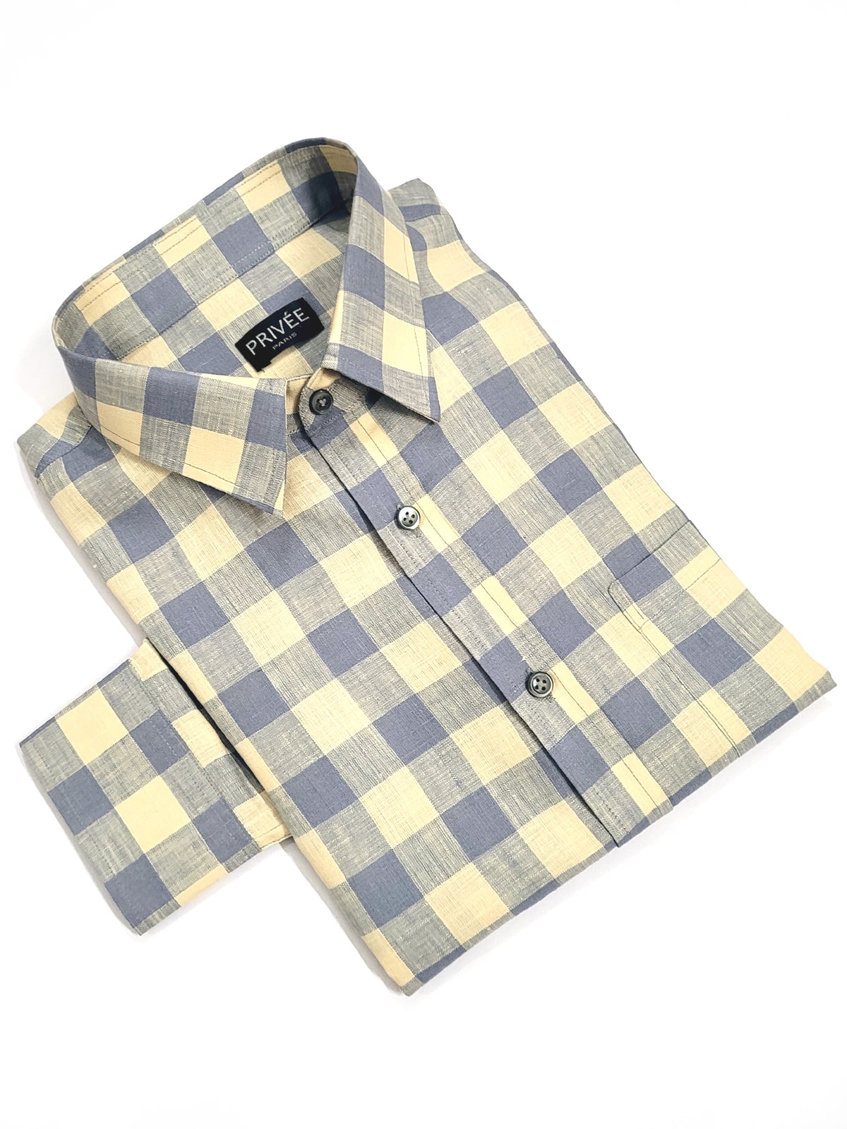 Khaki Grey Check Linen Shirts