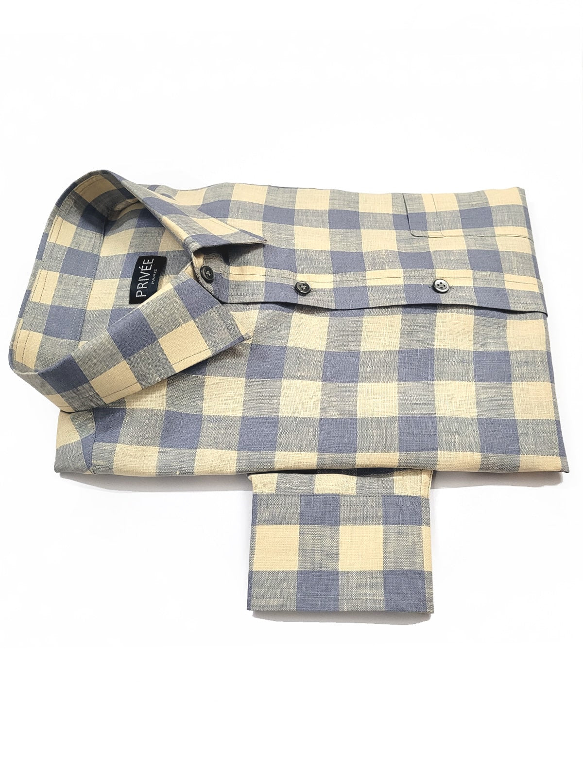 Privee Paris Khaki Grey Check Linen Shirt