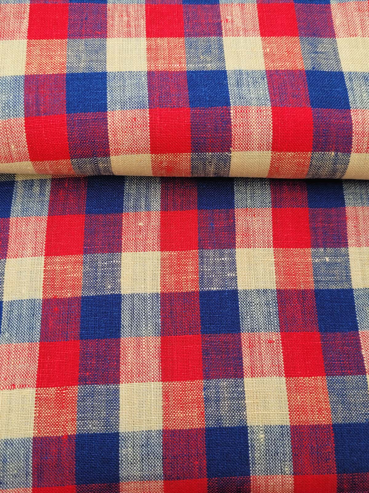 Red Blue Check Linen Shirts