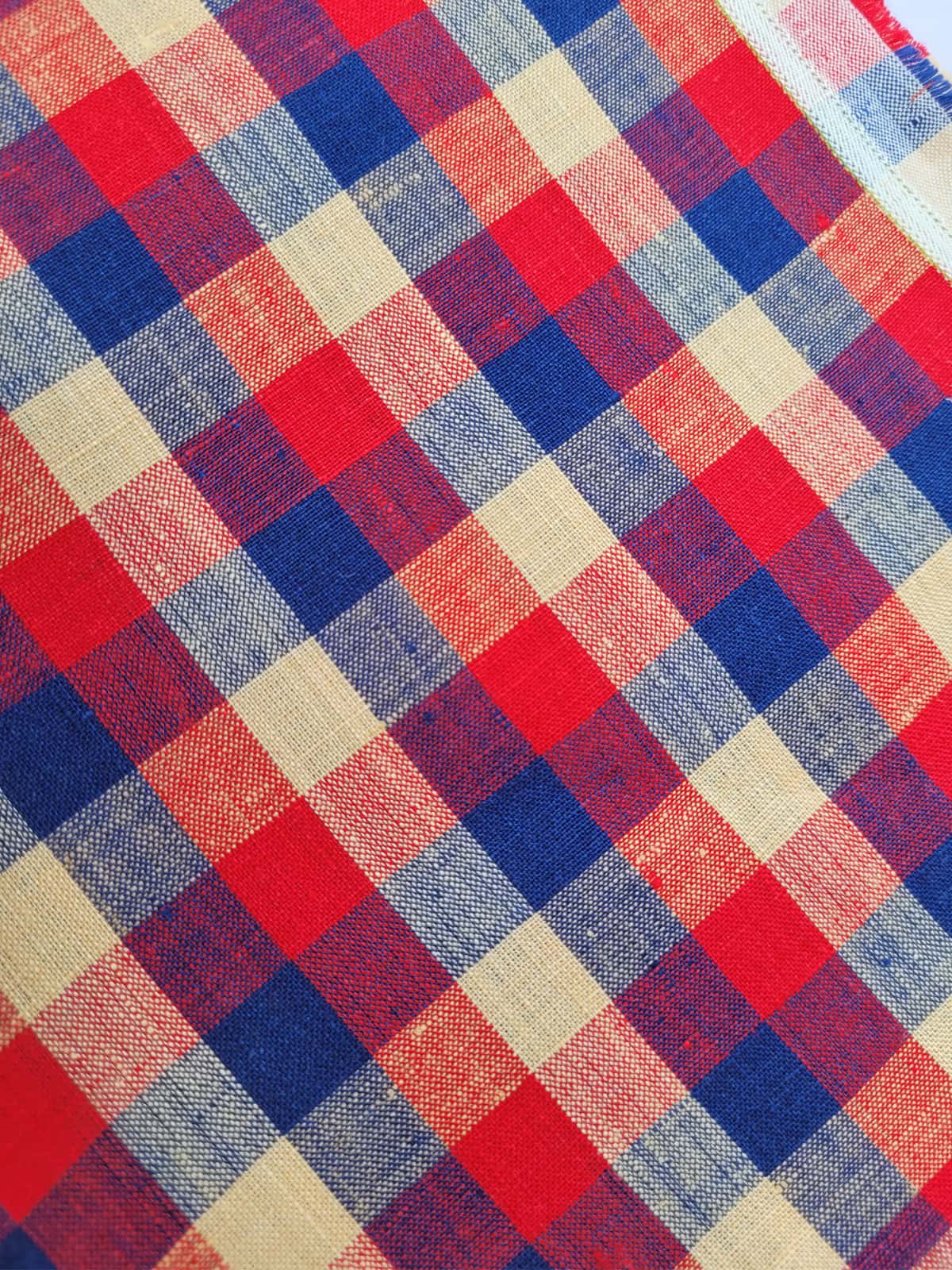 Red Blue Check Linen Shirt