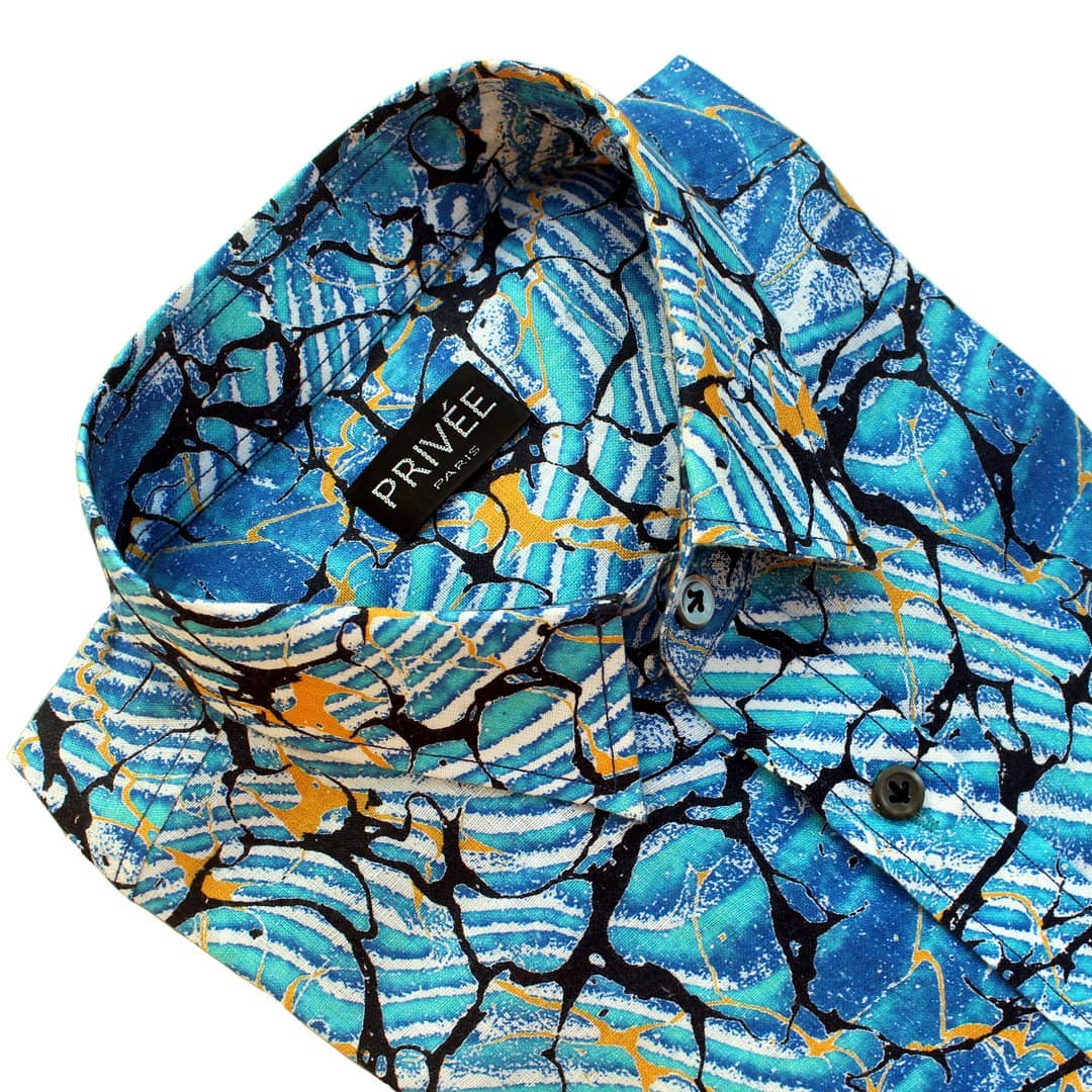 Splash of Aqua Printed Linen Shirt