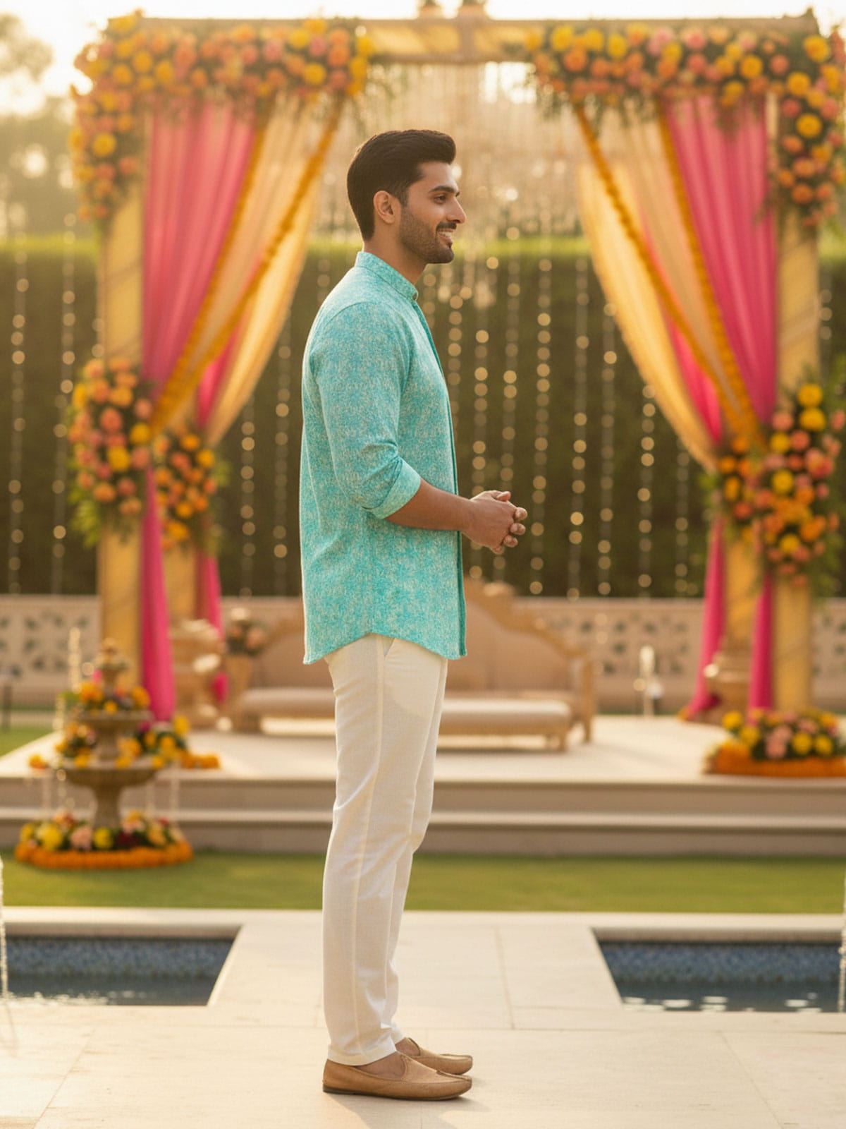 Privee Paris Aquamarine Floral Wedding Shirt