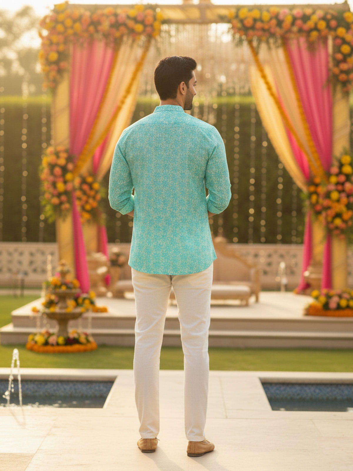 Aquamarine Floral Wedding Shirts