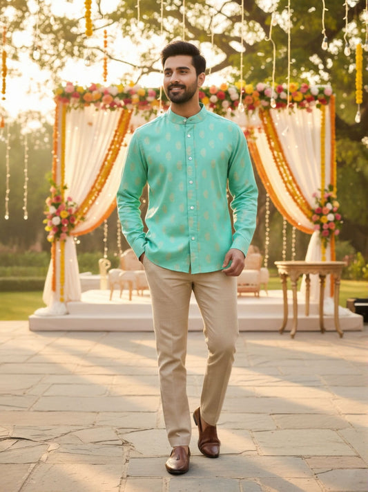 Privee Paris Aquamarine Paisley Wedding Shirt