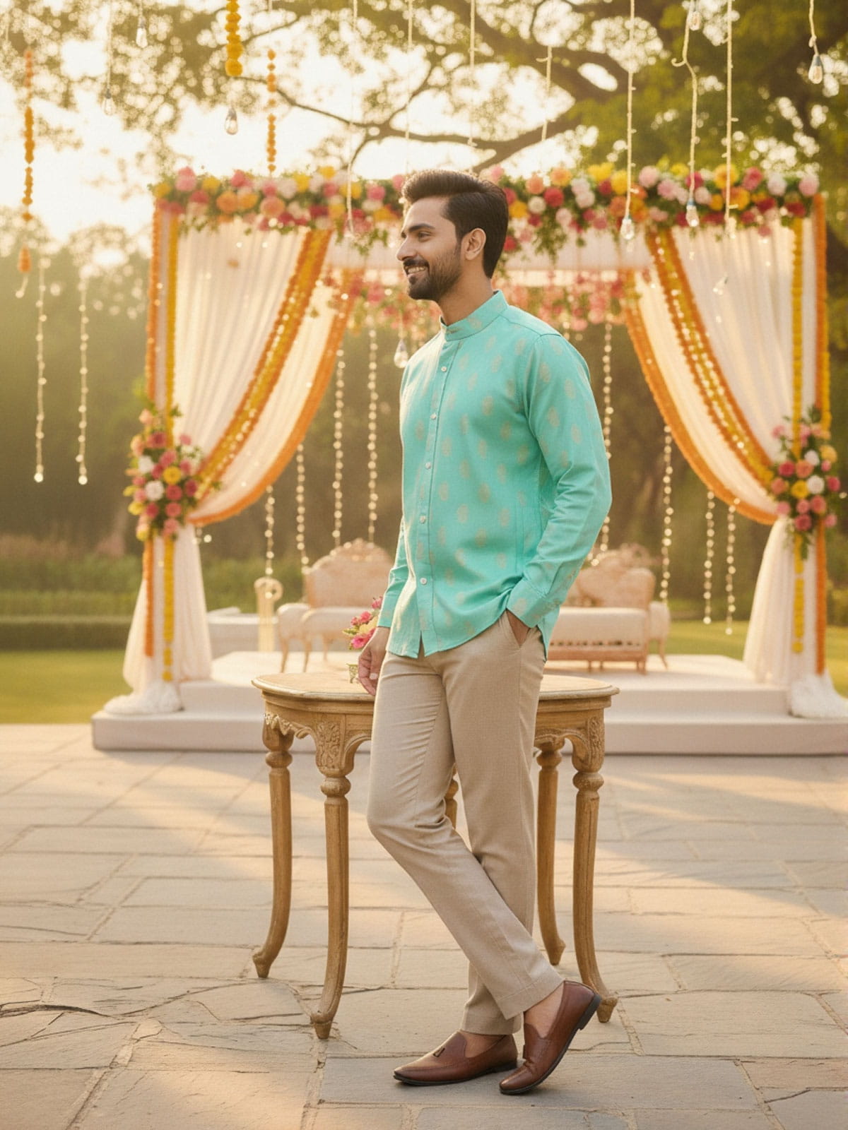 Aquamarine Paisley Wedding Shirt