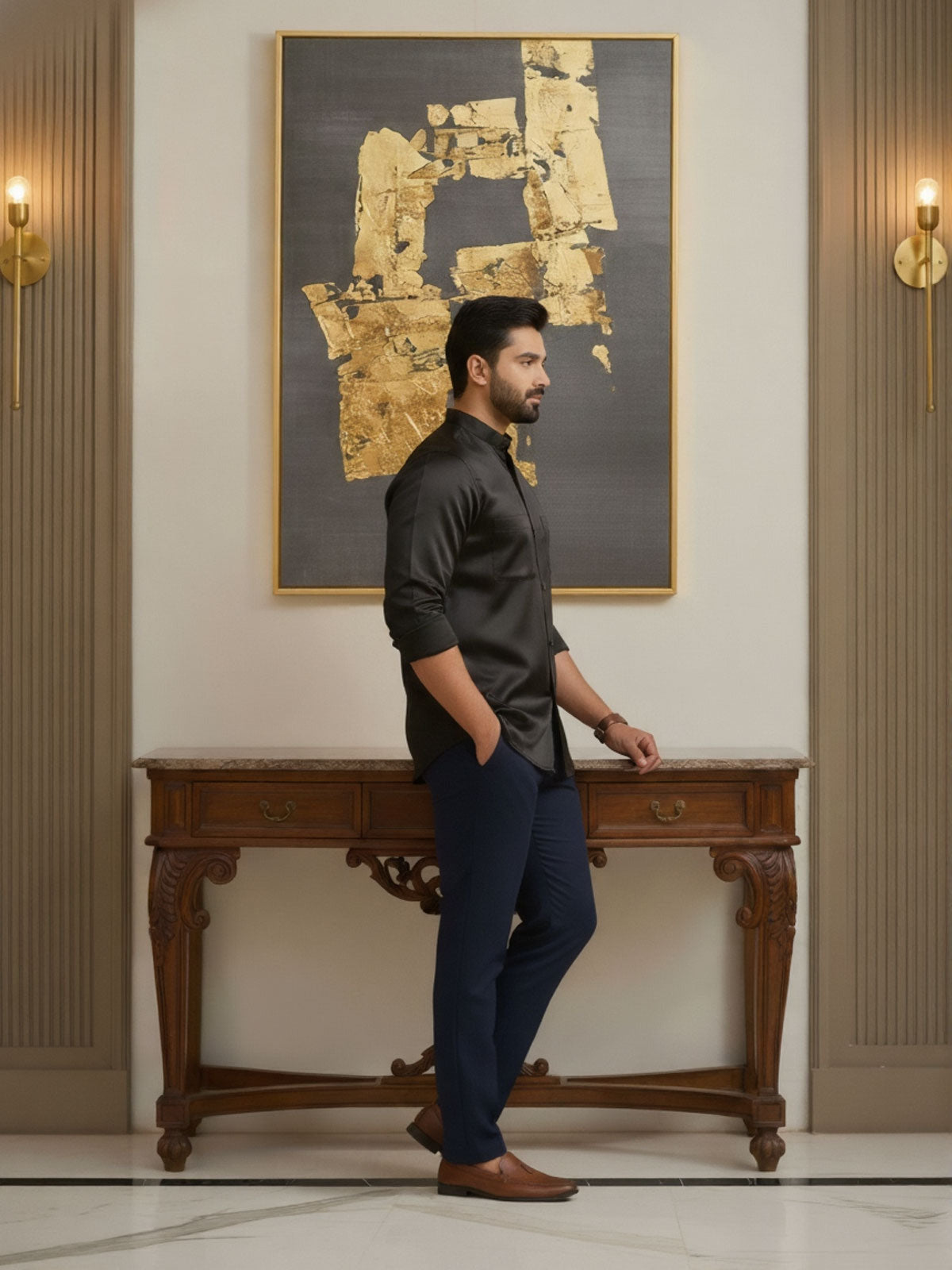 Black Band Collar Shirt