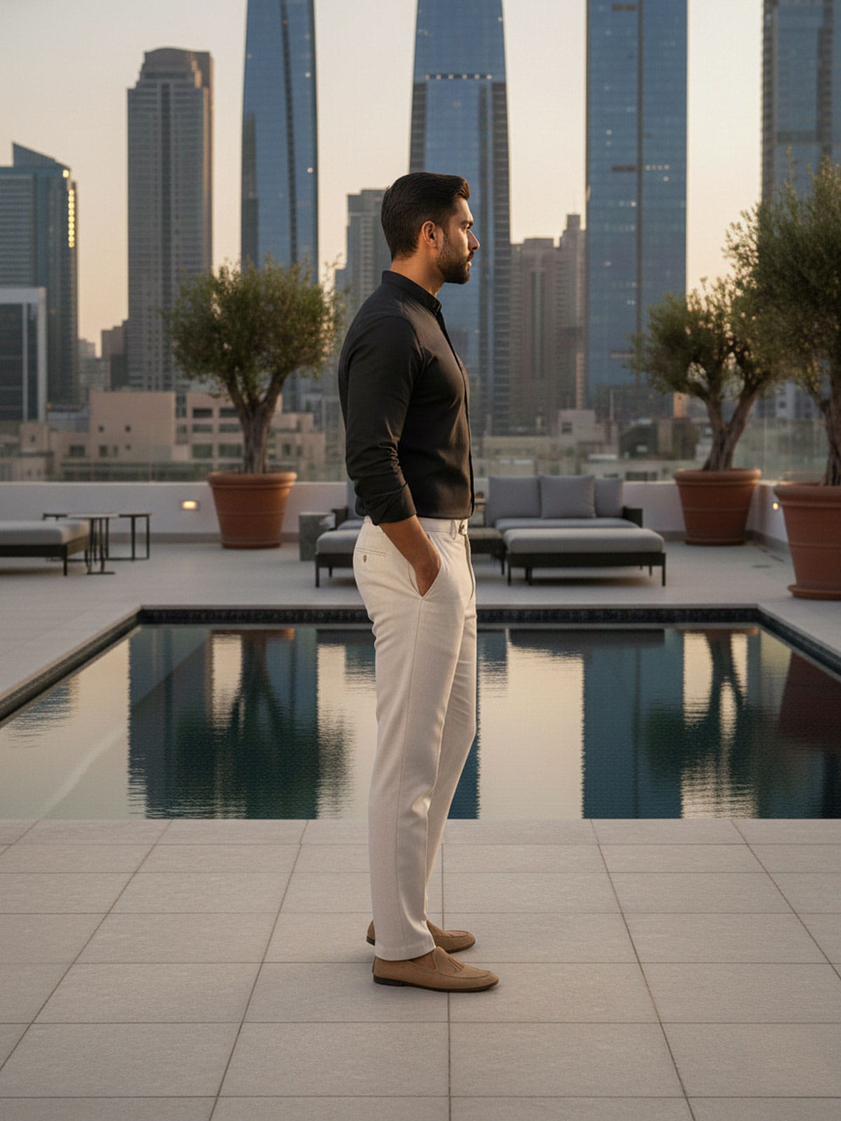 Black Linen Band Collar Shirt India