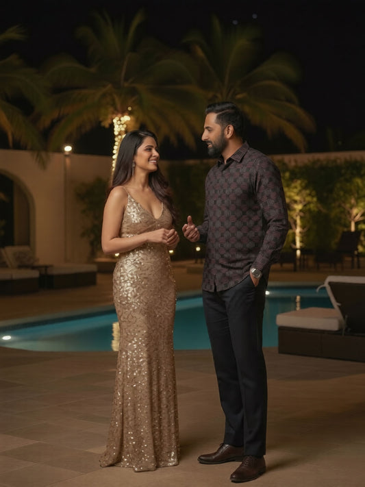 Privee Paris Black Maroon Cocktail Shirt