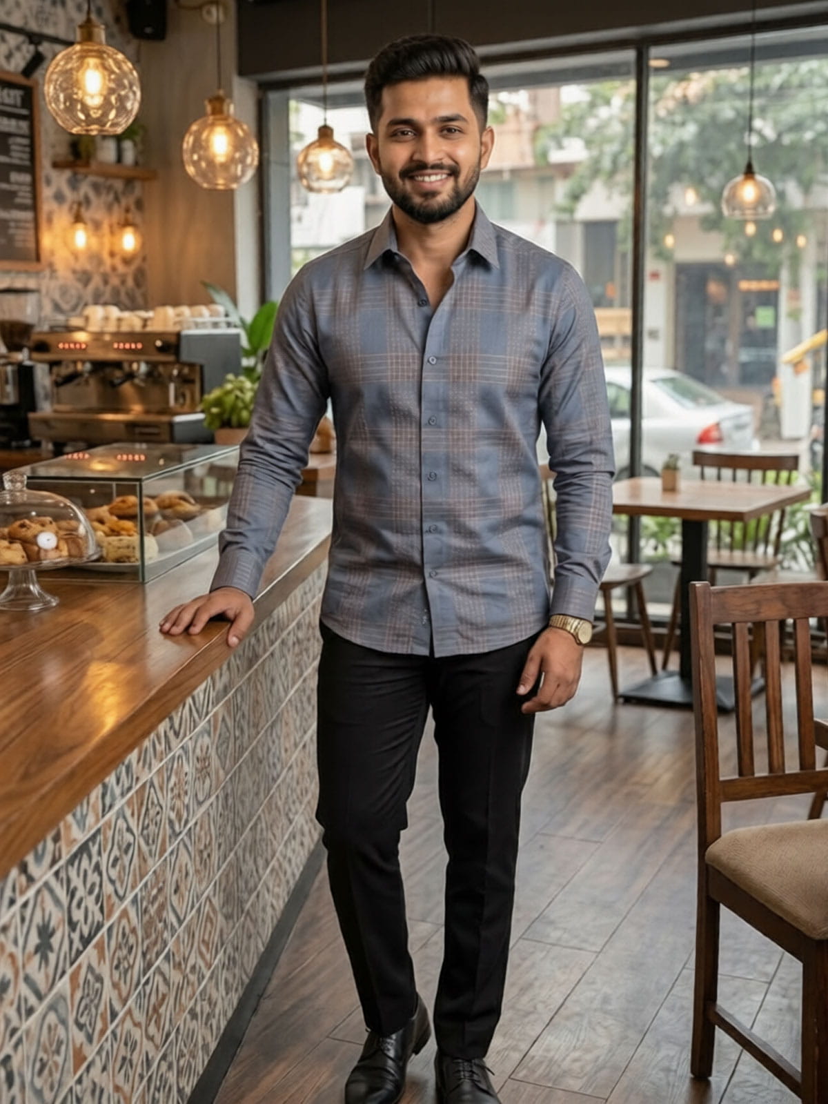Blue Grey Check Shirt