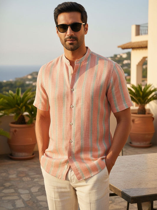 Priveeparis Coral Stripe Linen Shirt