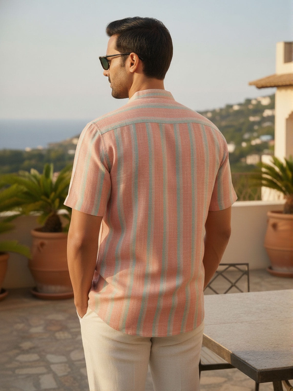 Coral Stripe Linen Shirts India