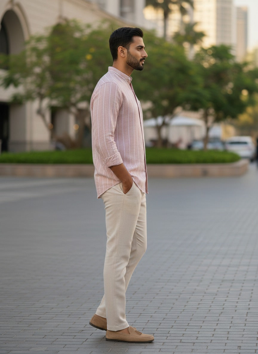 Cottage Cream Striped Linen Shirts