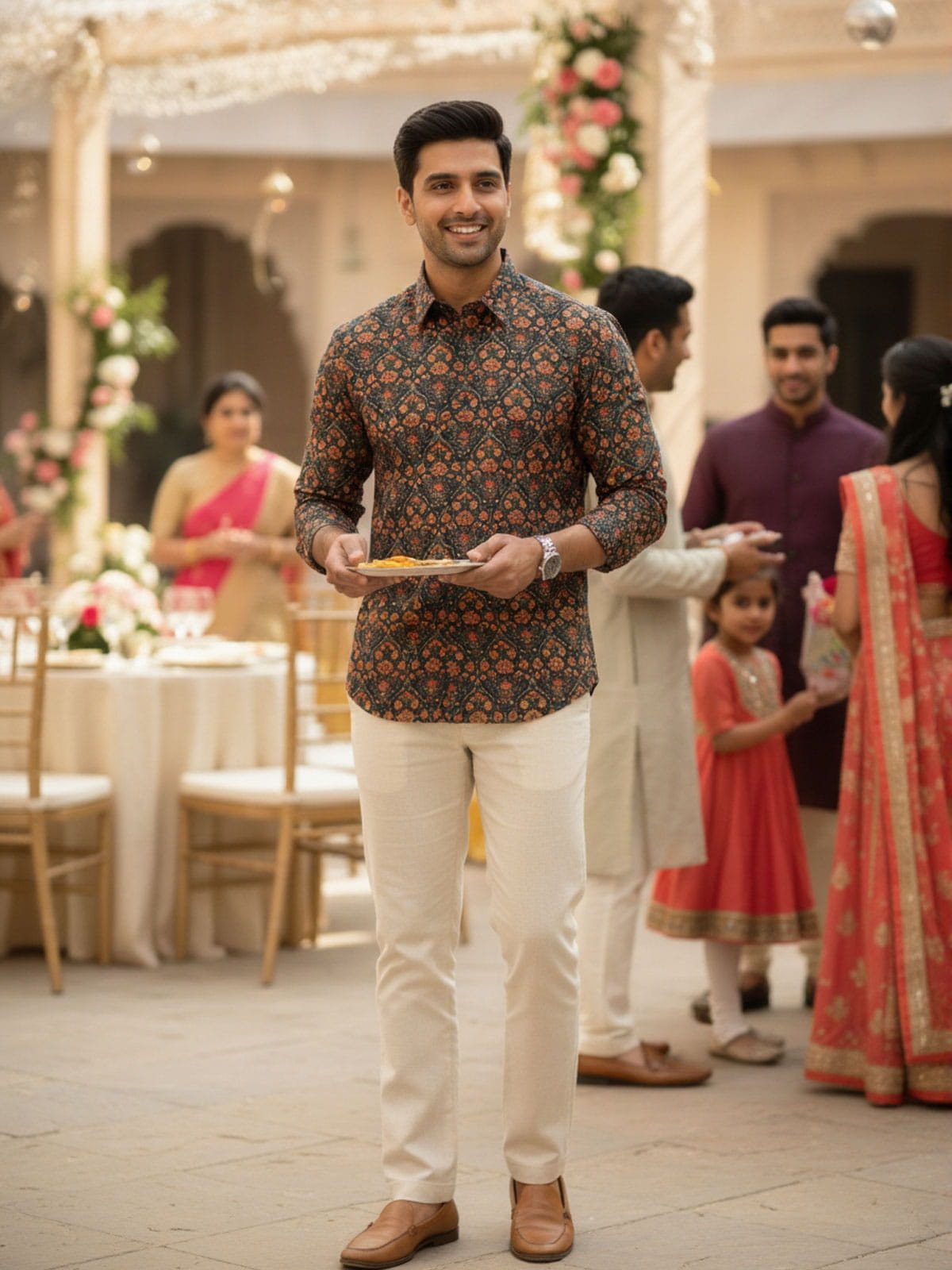 Floral Green Print Shirt for Wedding