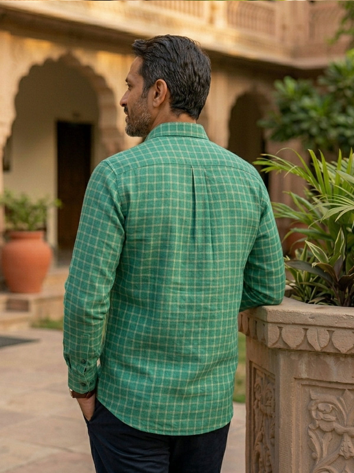 Forest Green Check Linen Shirt