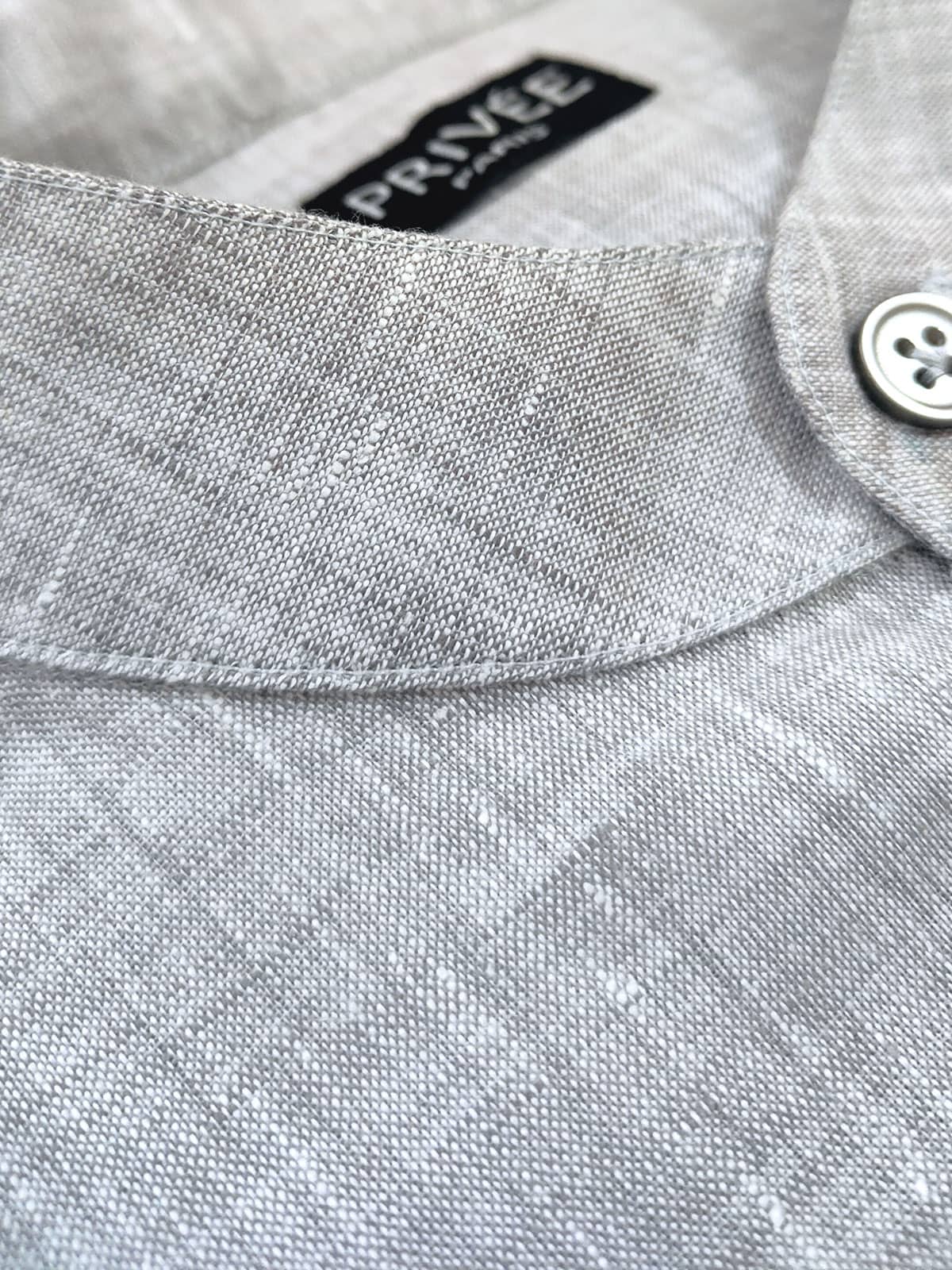 Grey Linen Shirt Band Collar