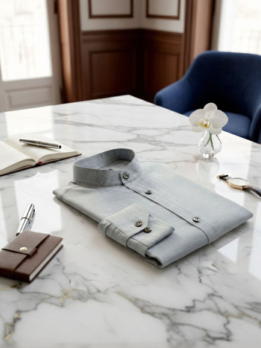 Privee Paris Grey Linen Shirt (Band Collar)