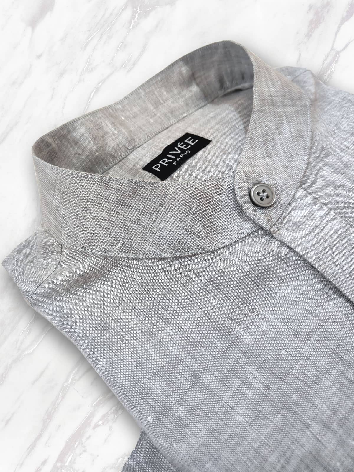 Grey Linen Shirt (Band Collar)