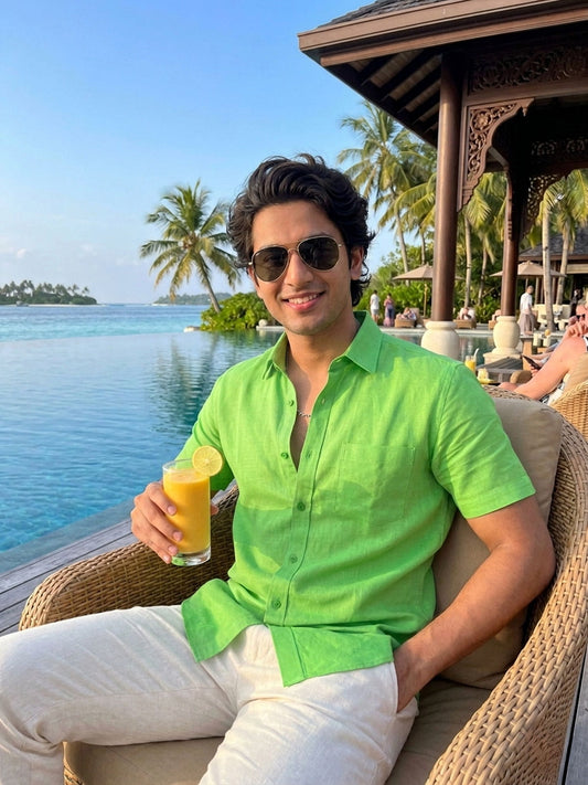 Privee Paris Lime Green Linen Shirt