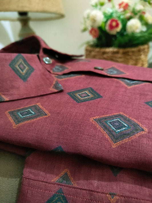 Maroon Designer Linen Shirt