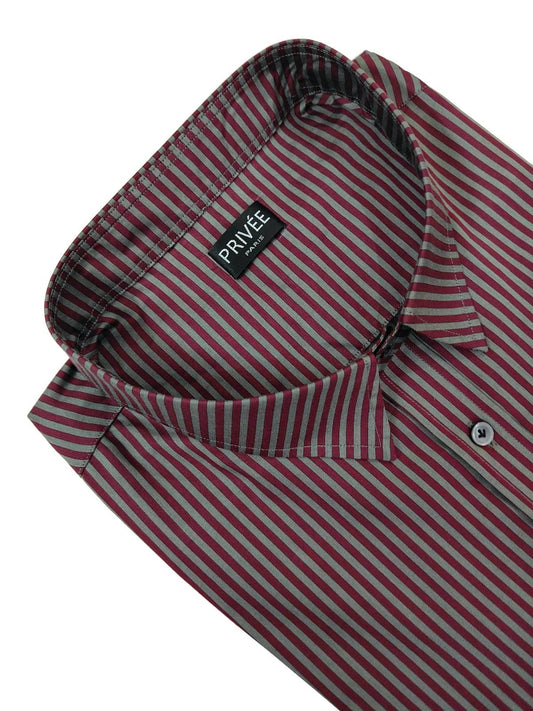 Maroon Grey Striped Shirt