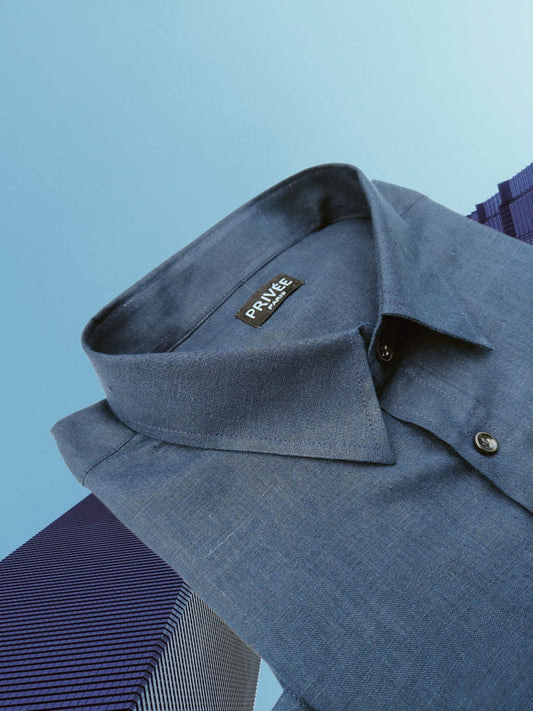 Navy Blue Linen Shirt (Classic Collar)