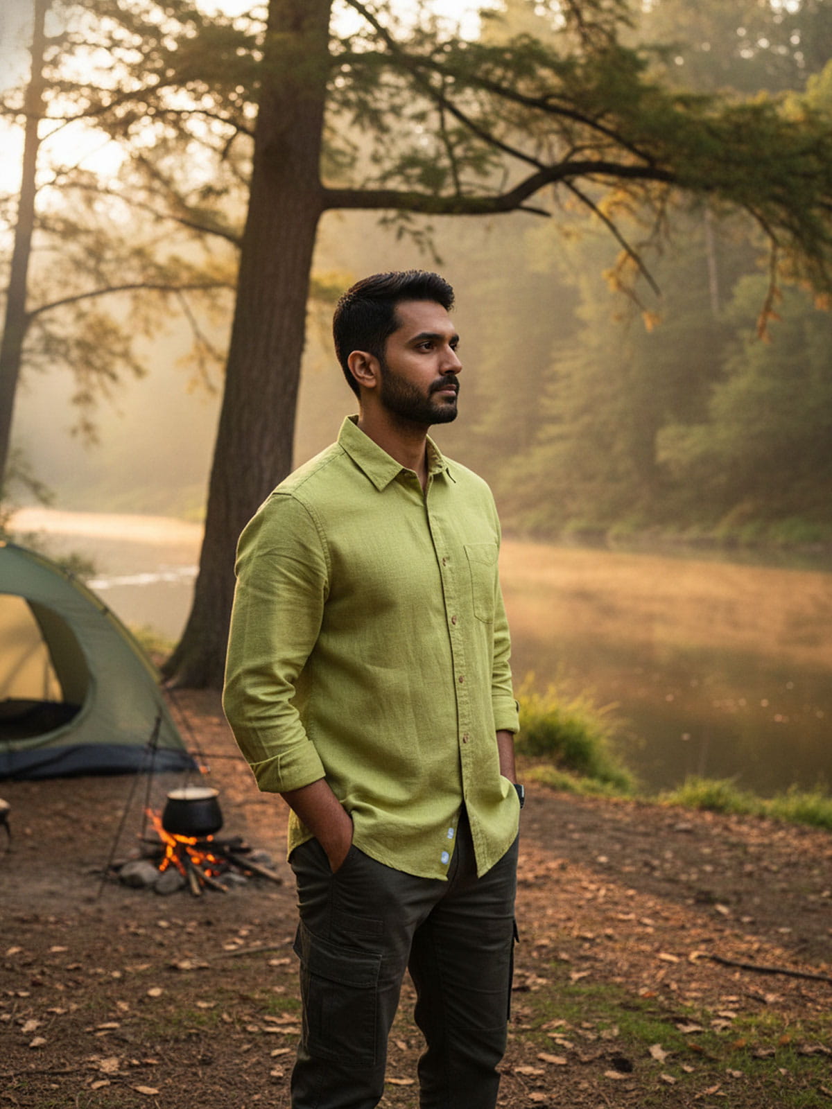Olive Green Linen Shirt