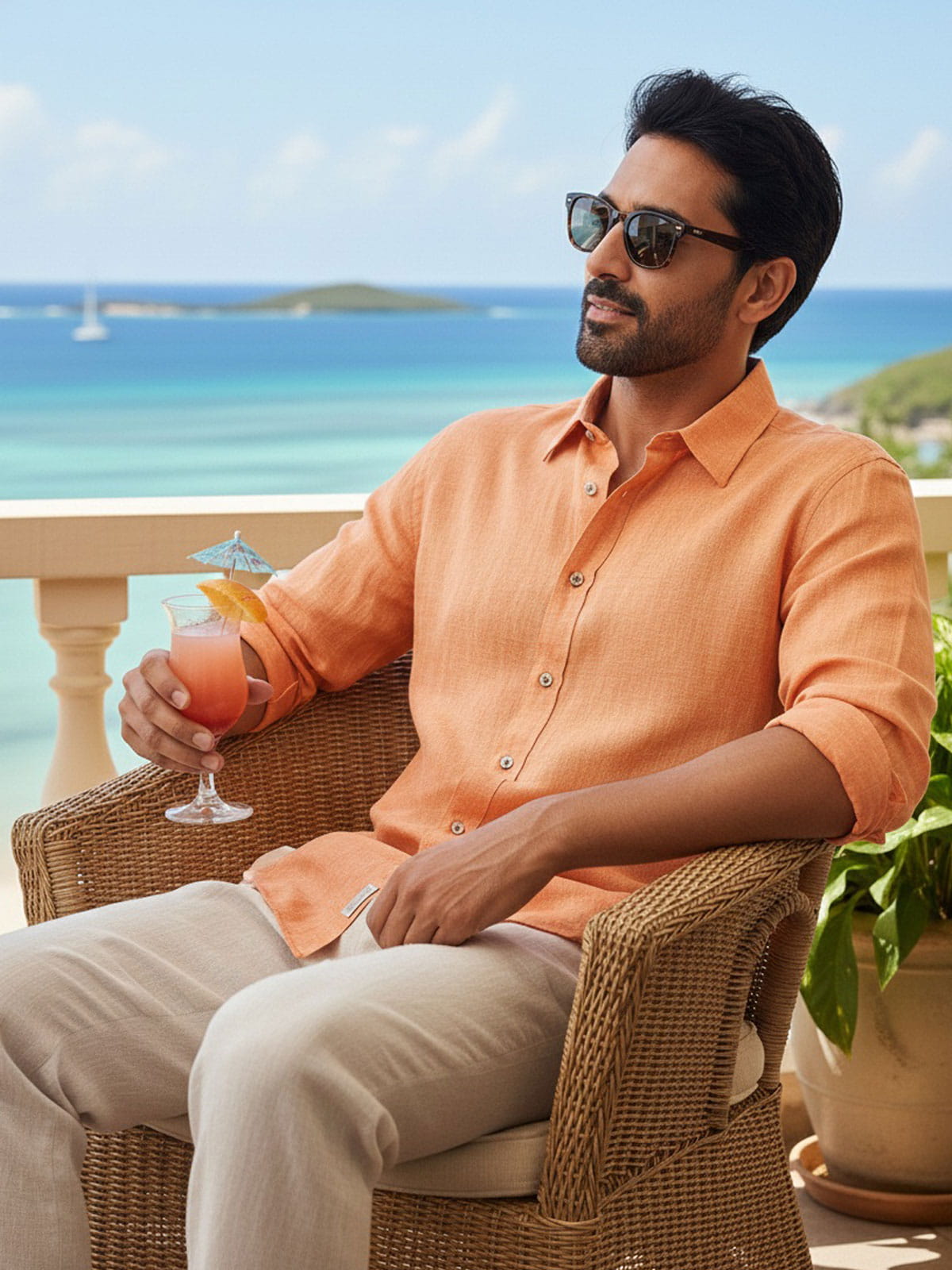 Privee Paris Orange Linen Shirt