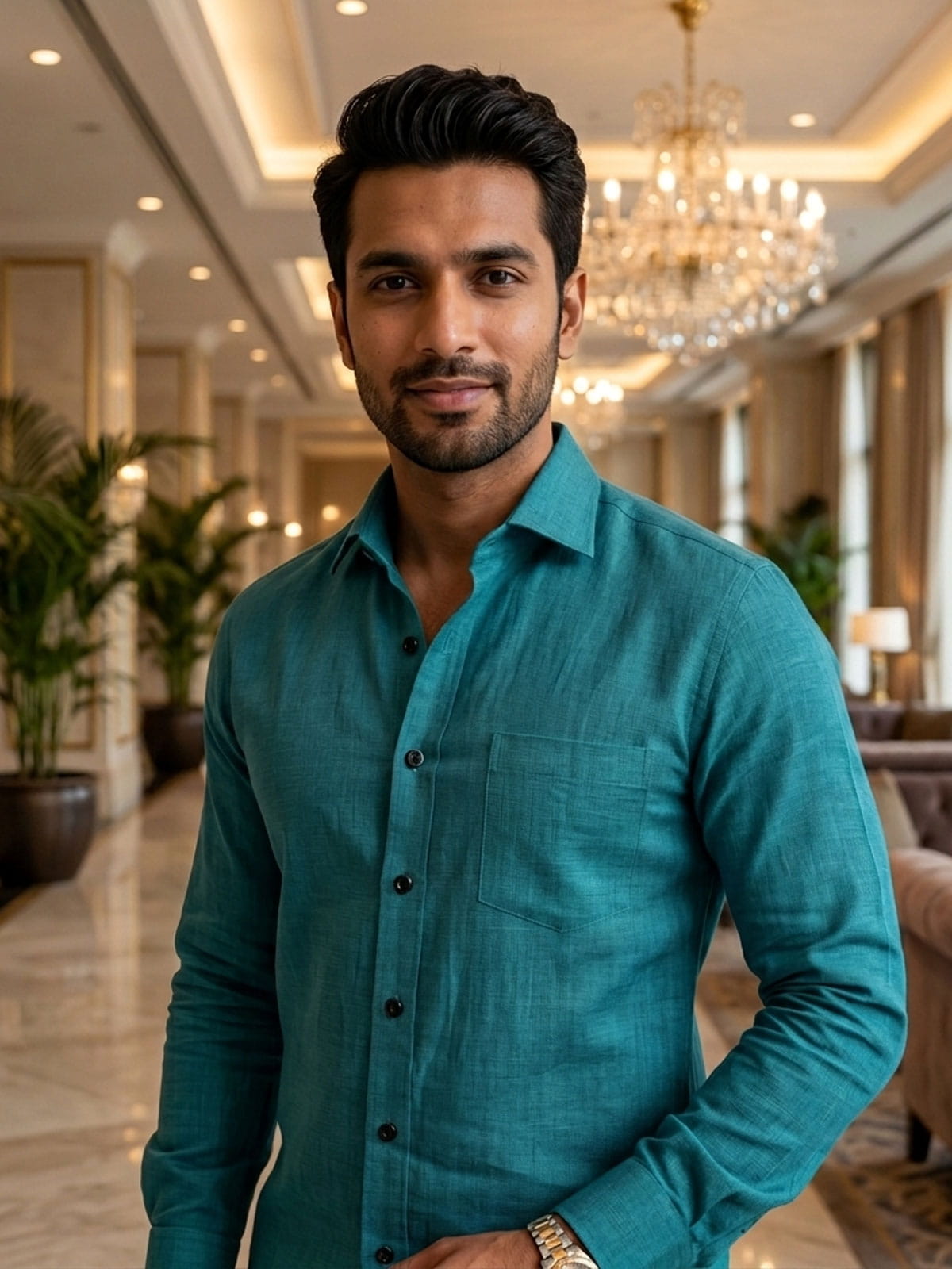 Privee Paris Pine Green Linen Shirt