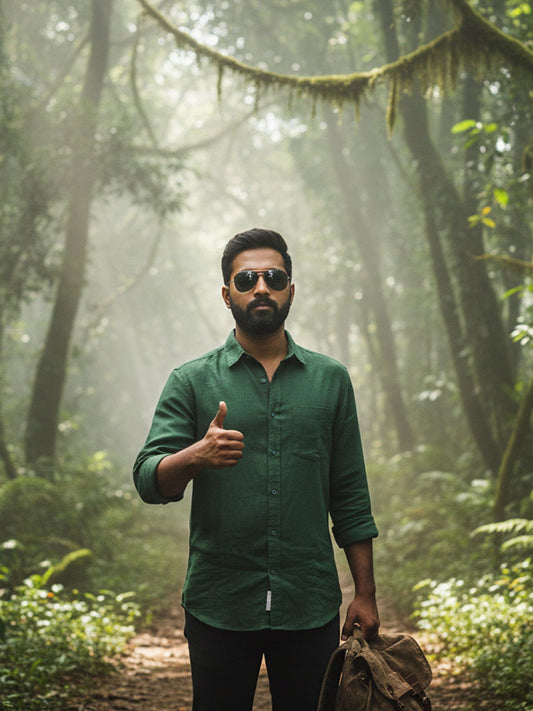 Priveeparis Emerald Green Linen Shirt is the Best Shirt in India for Monsoon Humidity