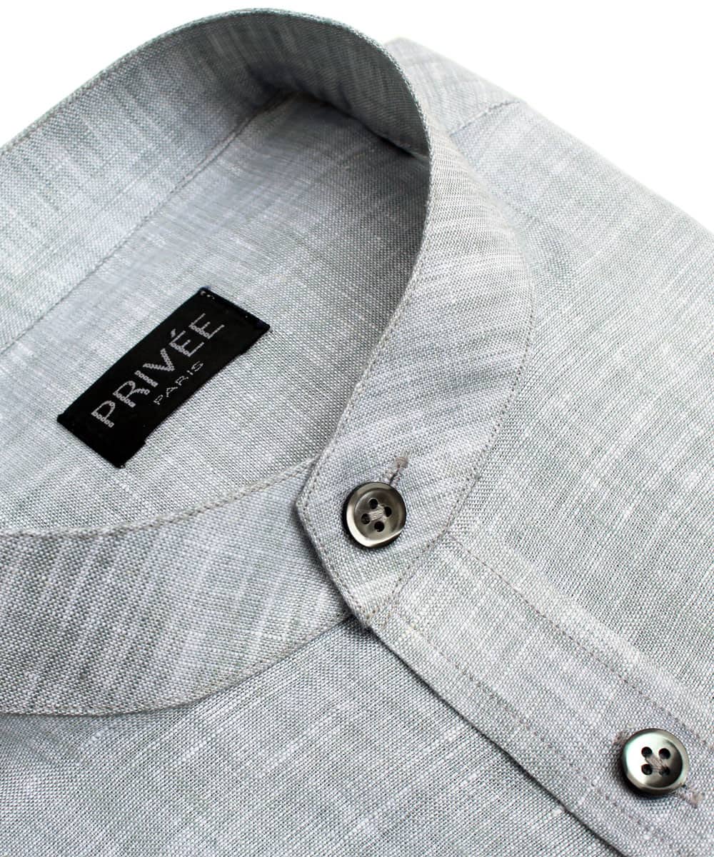 Grey Linen Shirt (Band Collar)