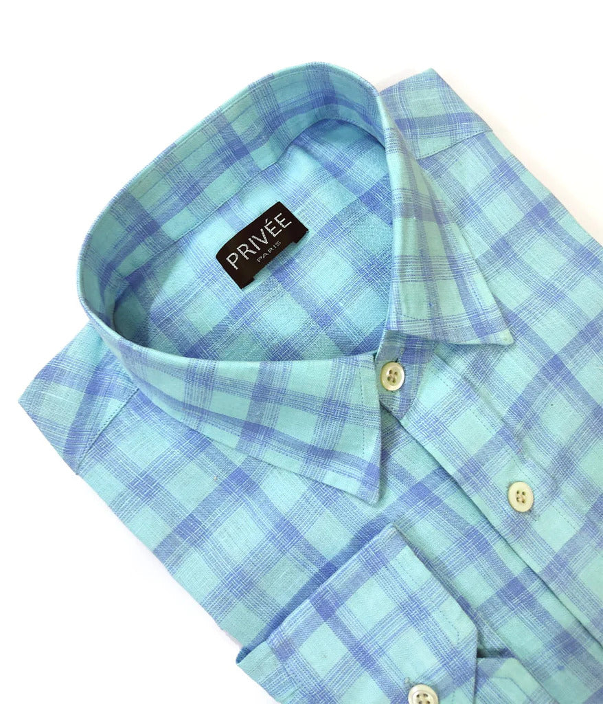 Sea Blue Check Linen Shirt