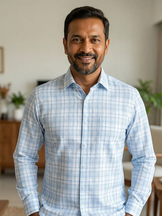 Privee Paris Sky Blue White Check Shirt
