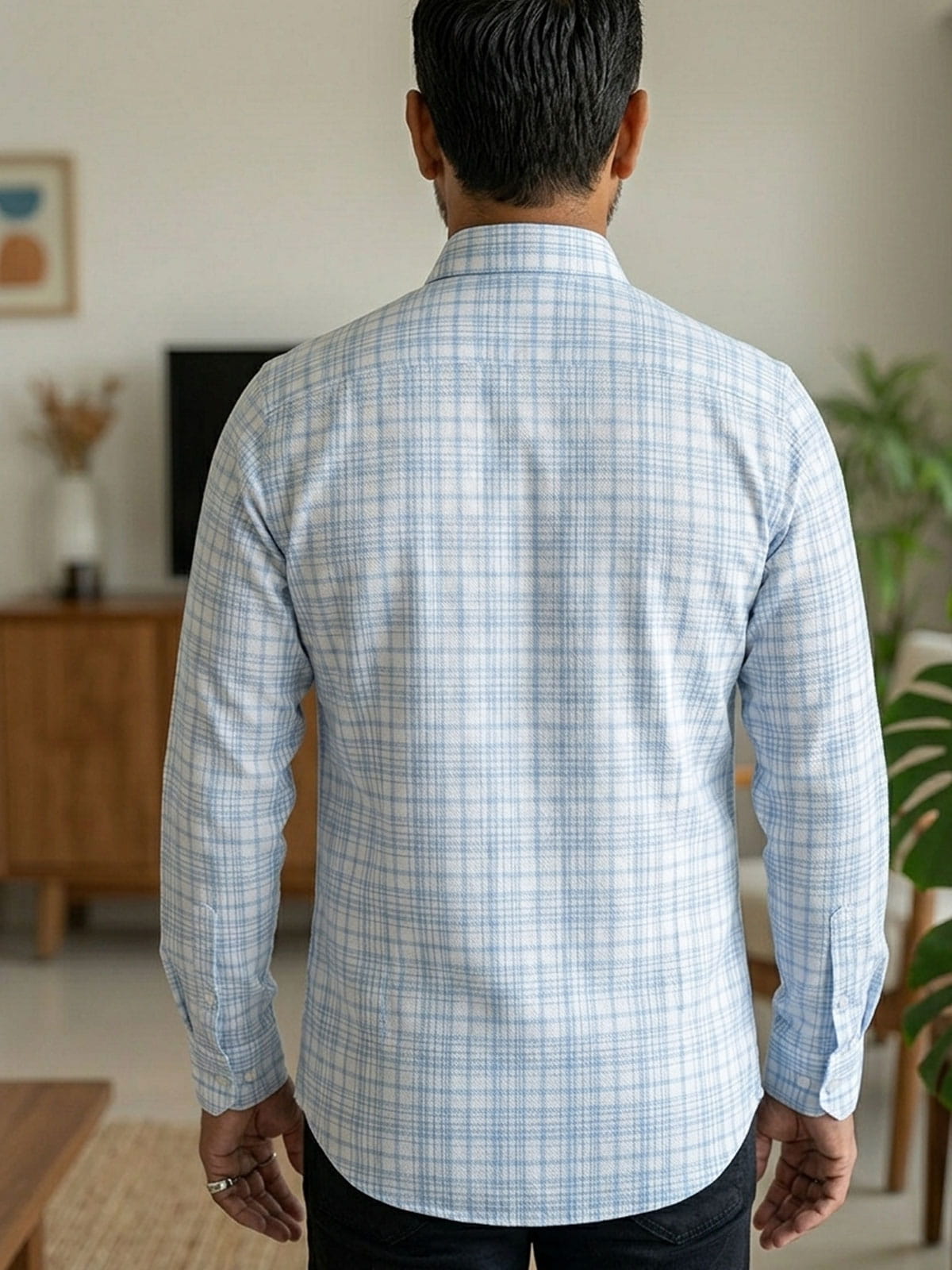 Sky Blue White Check Shirt Privee Paris