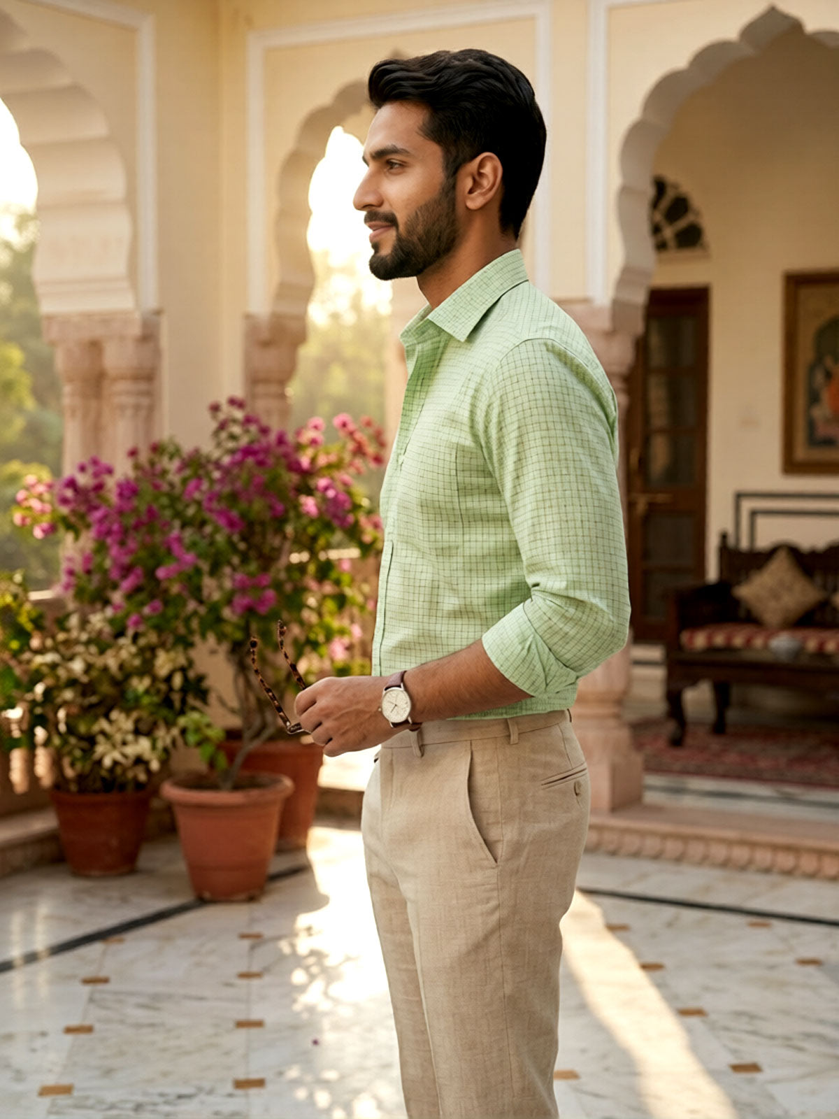 Tea Green Micro Check Shirt