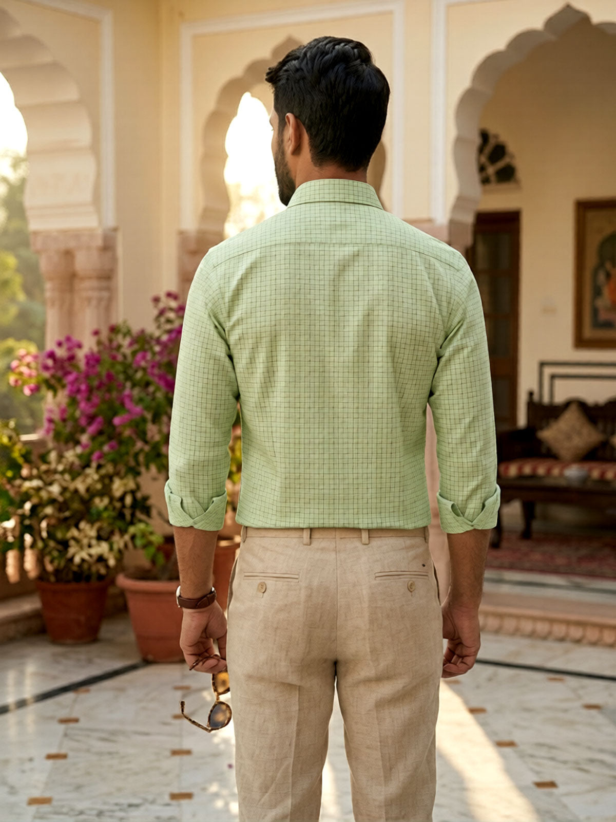 Tea Green Micro Check Shirt India
