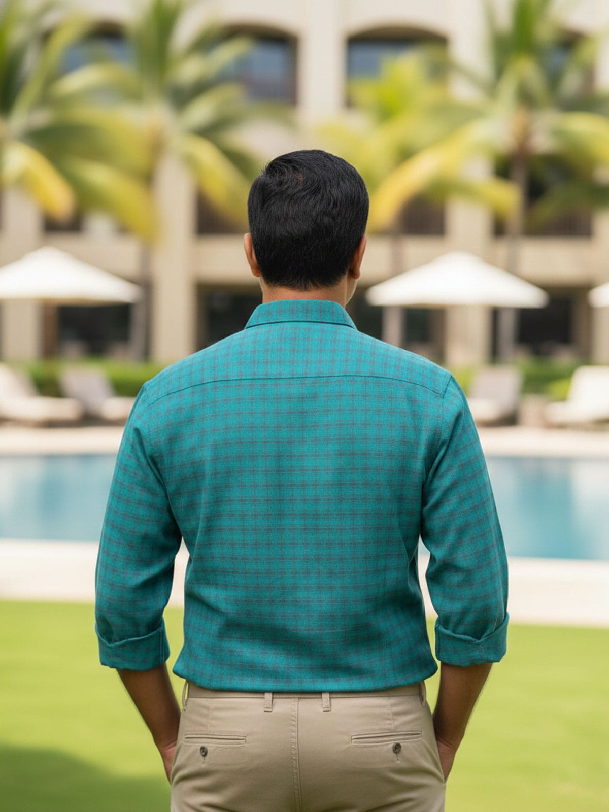 Privee Paris Teal Checkered Shirt