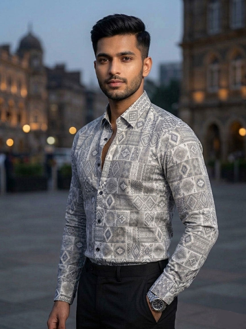 Teal Grey Designer Shirt (Jacquard)