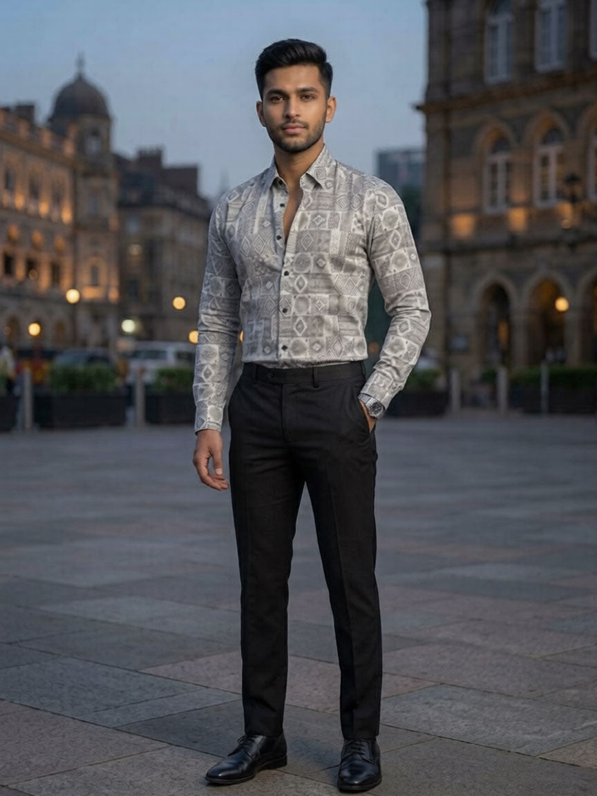 Teal Grey Designer Shirt (Jacquard)