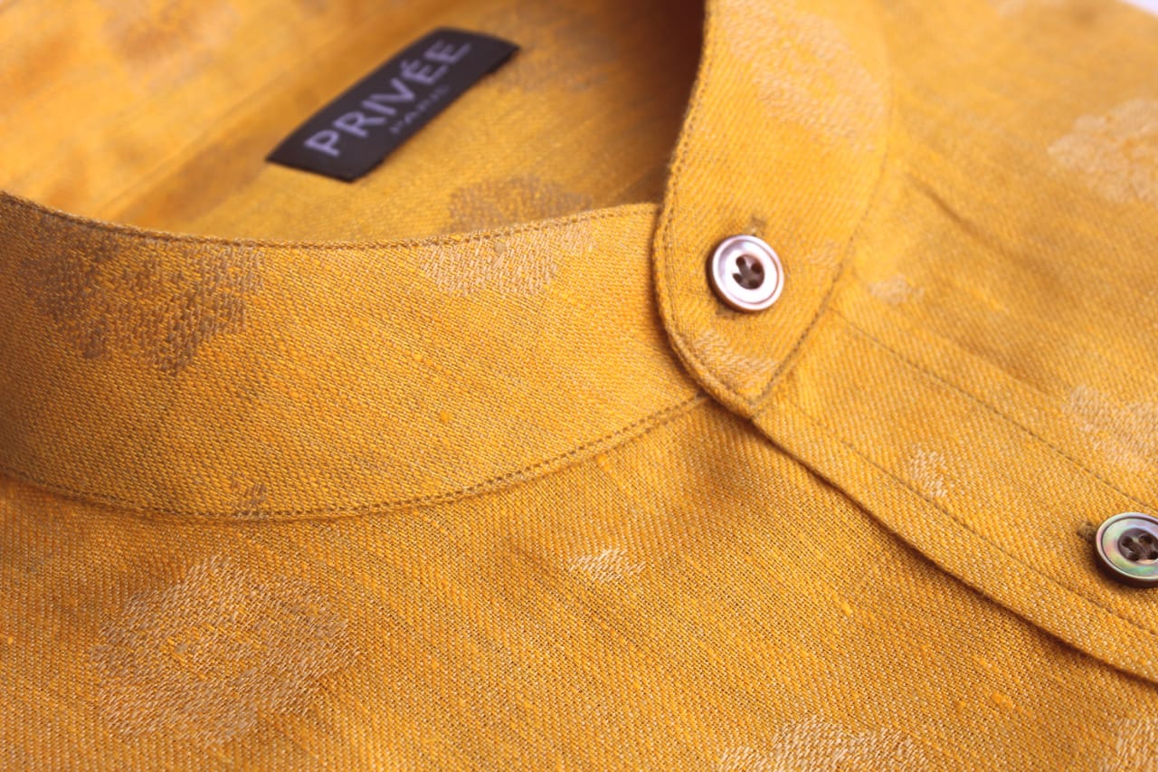 Turmeric Yellow Linen Wedding Shirt