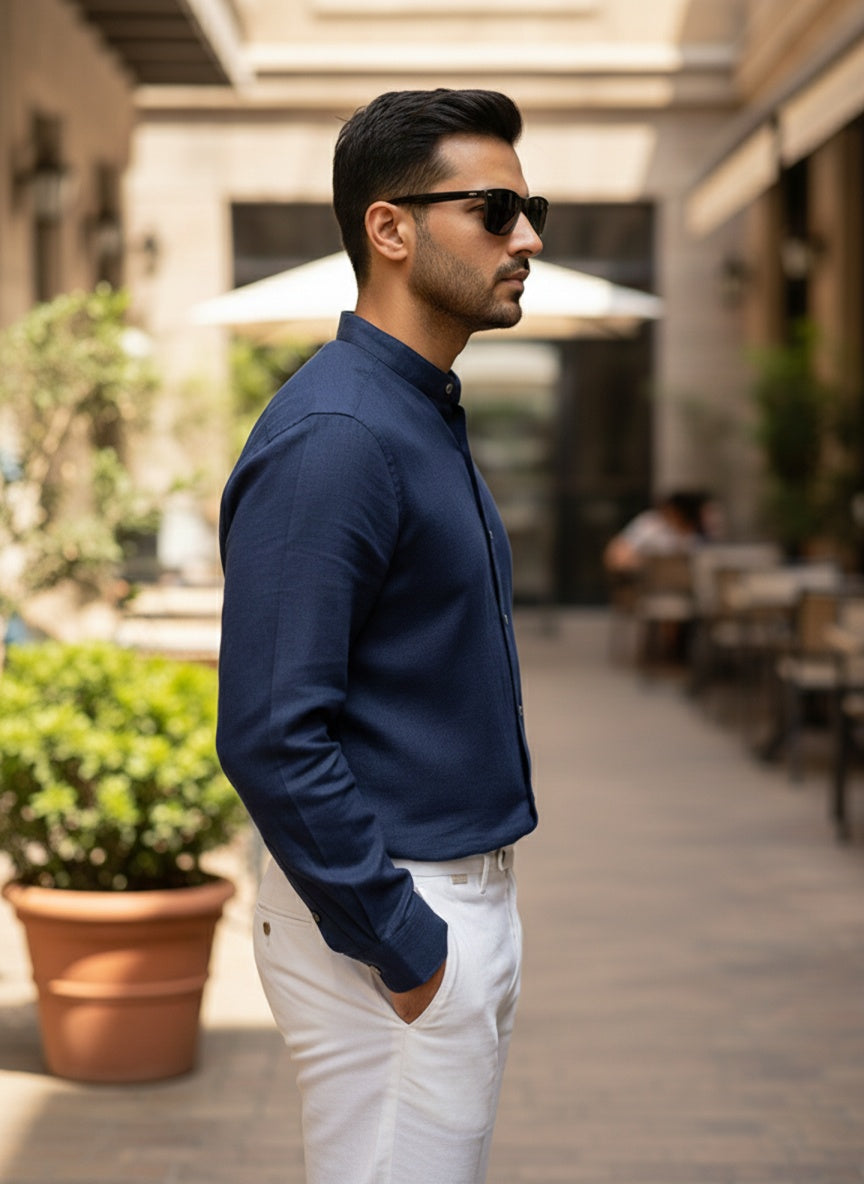 Navy Blue Linen Shirt (Timelessly Fashionable)