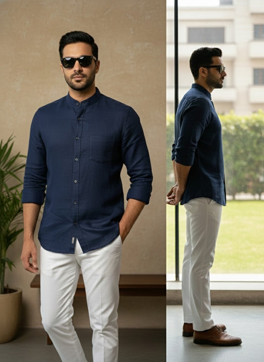 Navy Blue Linen Shirt (Timelessly Fashionable)